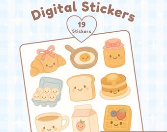 Pegatinas digitales kawaii, paquete de pegatinas acogedoras de Goodnotes, desayuno, bonito planificador digital, diario digital diario, pegatinas de comida imprimibles png