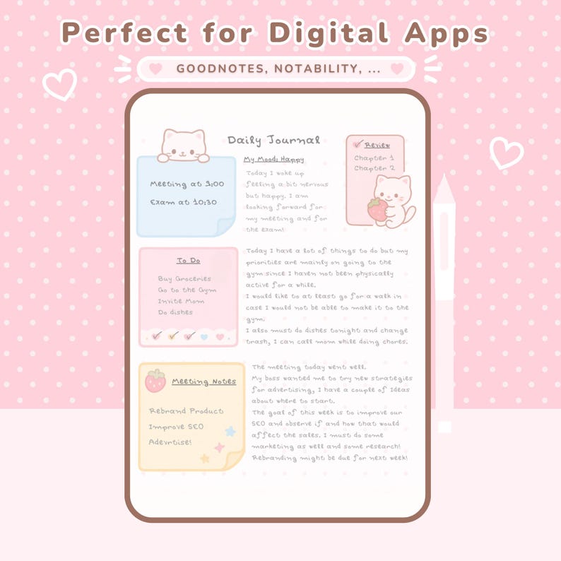 Pastel Kawaii Cute Digital Sticky Notes Cute Cat Digital Sticky Notes ...