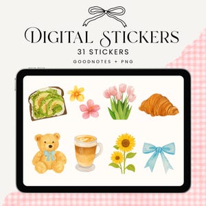 Digital Stickers: Cozy Pastel Planner daily Icons (Goodnotes, Notability, ipad) aesthetic digital sticker pack Pinterest that girl cute