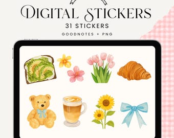 Digital Stickers: Cozy Pastel Planner daily Icons (Goodnotes, Notability, ipad) aesthetic digital sticker pack Pinterest that girl cute
