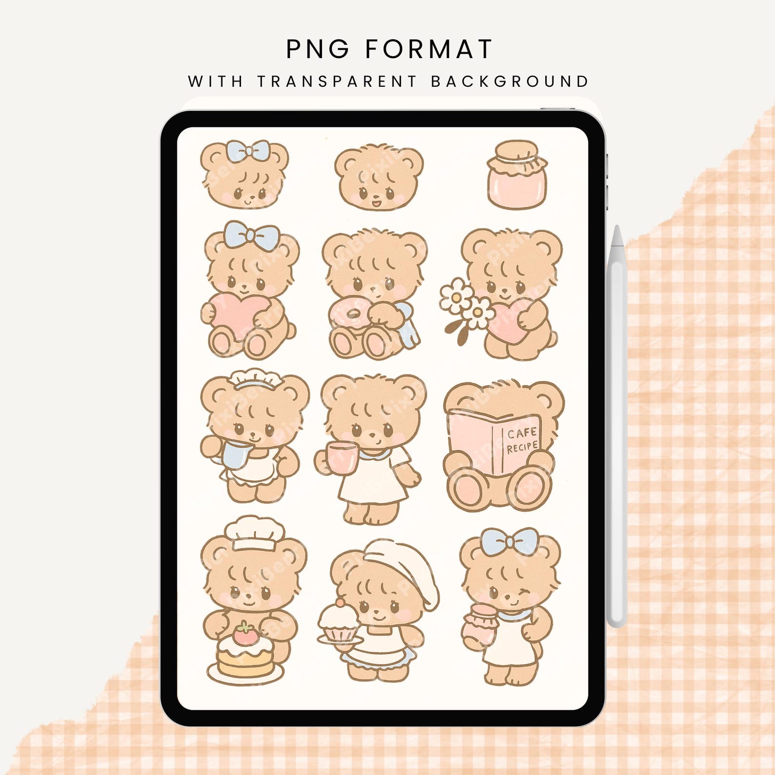 Cute Digital Stickers Cozy Cafe Teddy Bear Digital Planner Stickers ...