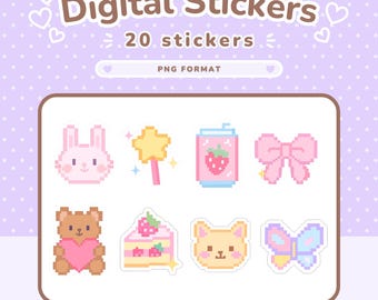 Süße digitale Aufkleber Goodnotes-Aufkleber Goodnotes-Aufkleber Buch ästhetische rosa kawaii Pixel druckbare Aufkleber digitale Planer Aufkleber PNG