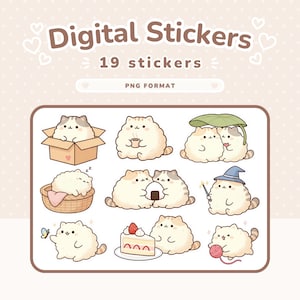 Süße Kawaii Katze Digitale Aufkleber | GoodNotes Stickerbuch | Druckbare Planer Aufkleber PNG | Bekanntheit | Sticker Blatt Goodnotes Datei