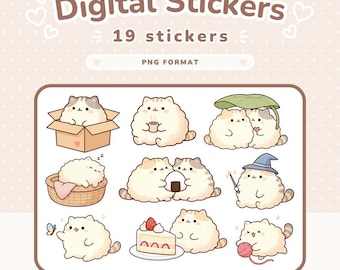 Süße Kawaii Katze Digitale Aufkleber | GoodNotes Stickerbuch | Druckbare Planer Aufkleber PNG | Bekanntheit | Sticker Blatt Goodnotes Datei