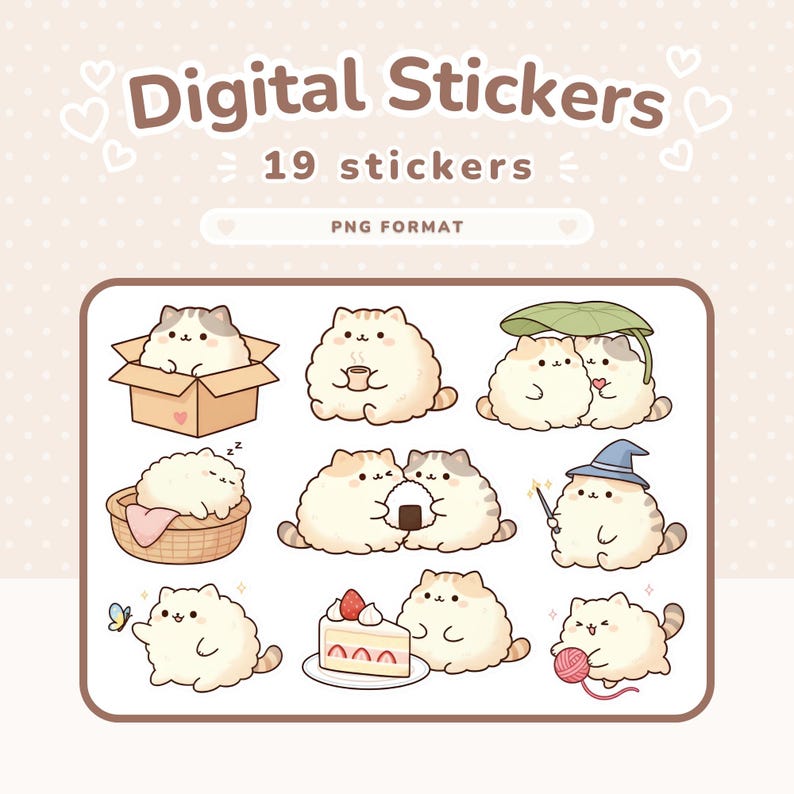 Cute Kawaii Cat Digital Stickers | Goodnotes Sticker Book | Printable ...