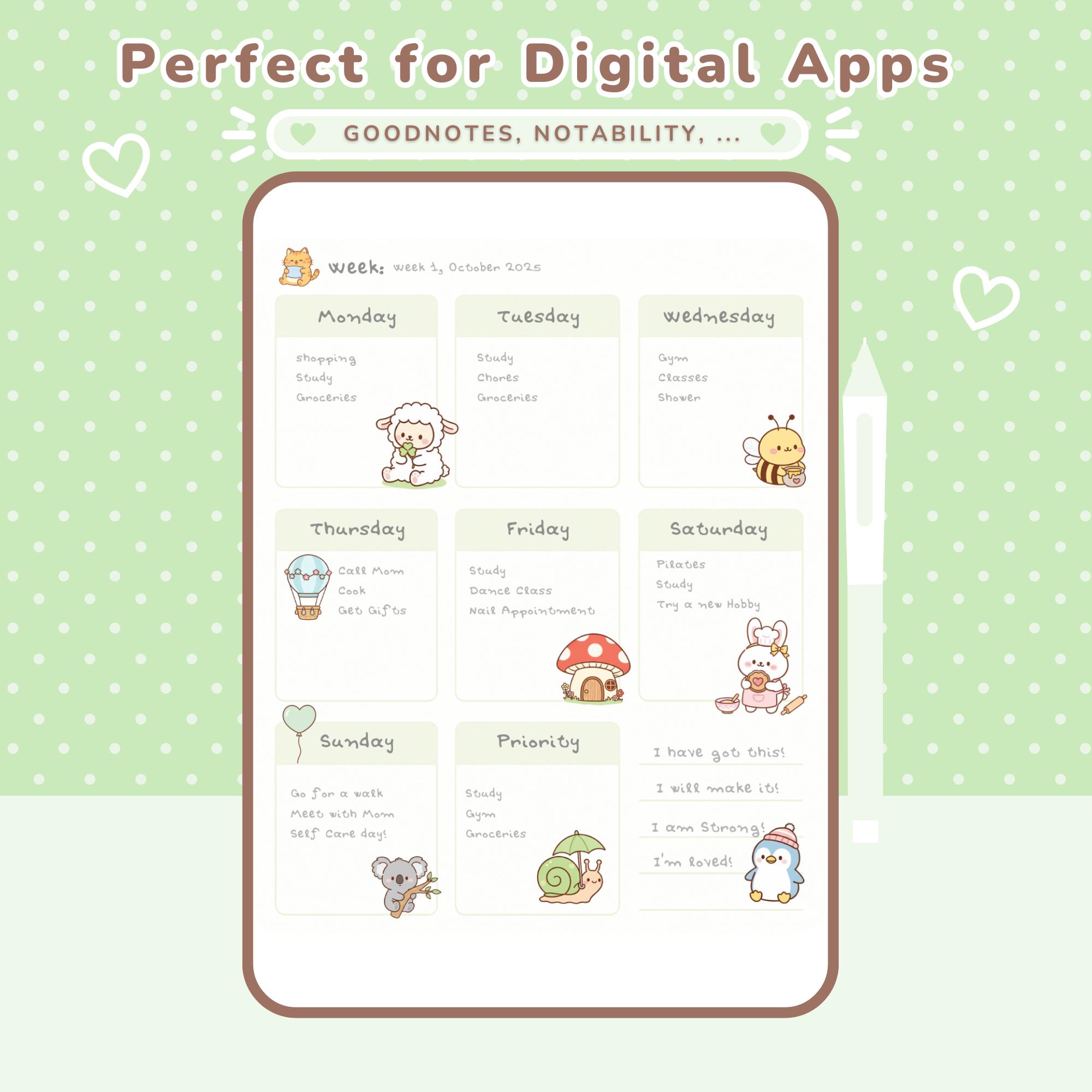 Cute Kawaii Digital Sticker Sheet Digital Planner & Digital Journal ...