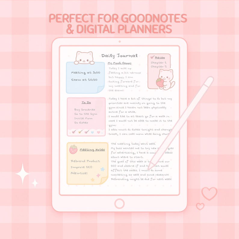 Pastel Kawaii Cute Digital Sticky Notes Cute Cat Digital Sticky Notes ...