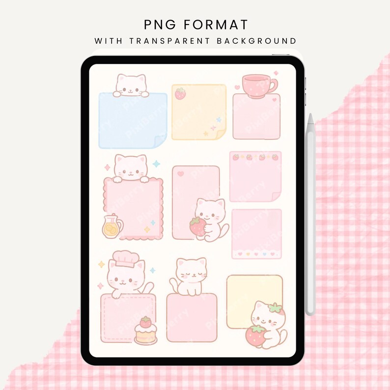 Pastel Kawaii Cute Digital Sticky Notes Cute Cat Digital Sticky Notes ...