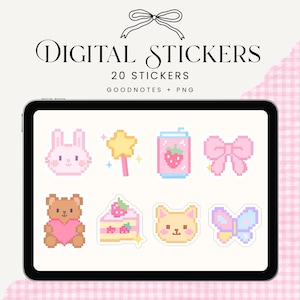 Cute Digital Stickers Goodnotes Stickers Goodnotes Sticker book aesthetic pink kawaii pixel printable stickers digital planner stickers PNG
