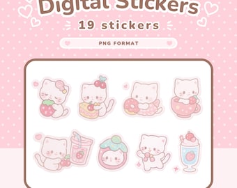 Cute Cat Digital Planner Stickers kawaii digital stickers Goodnotes Sticker pack pastel aesthetic cute digital stickers png digital journal