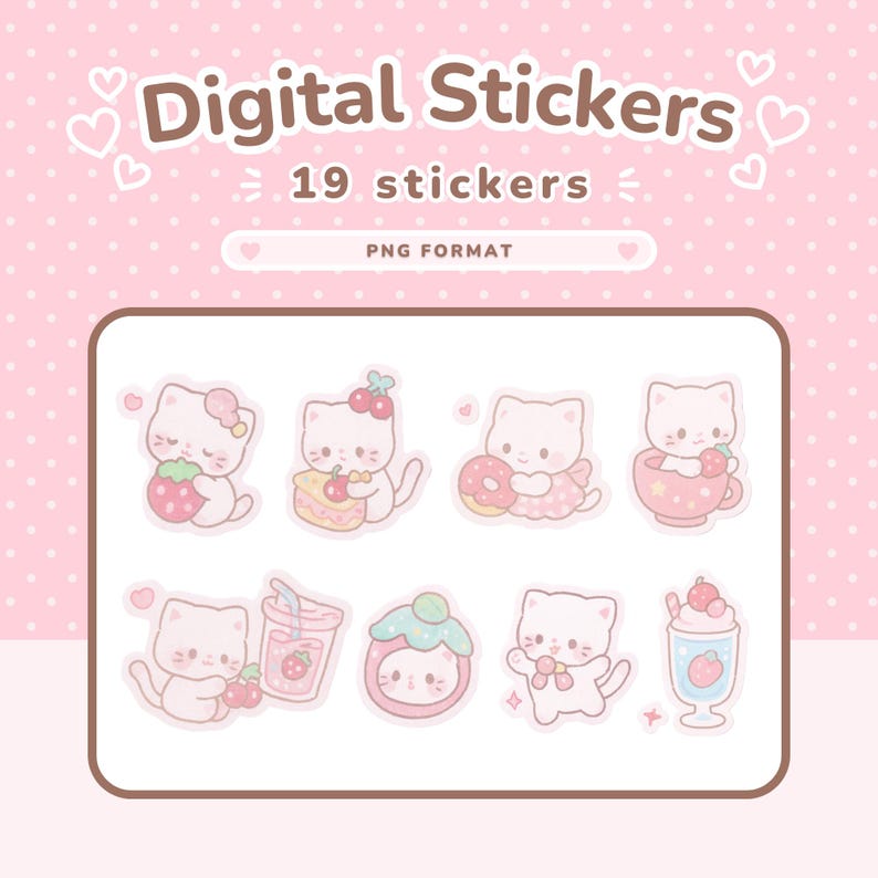 Cute Cat Digital Planner Stickers Kawaii Digital Stickers Goodnotes ...