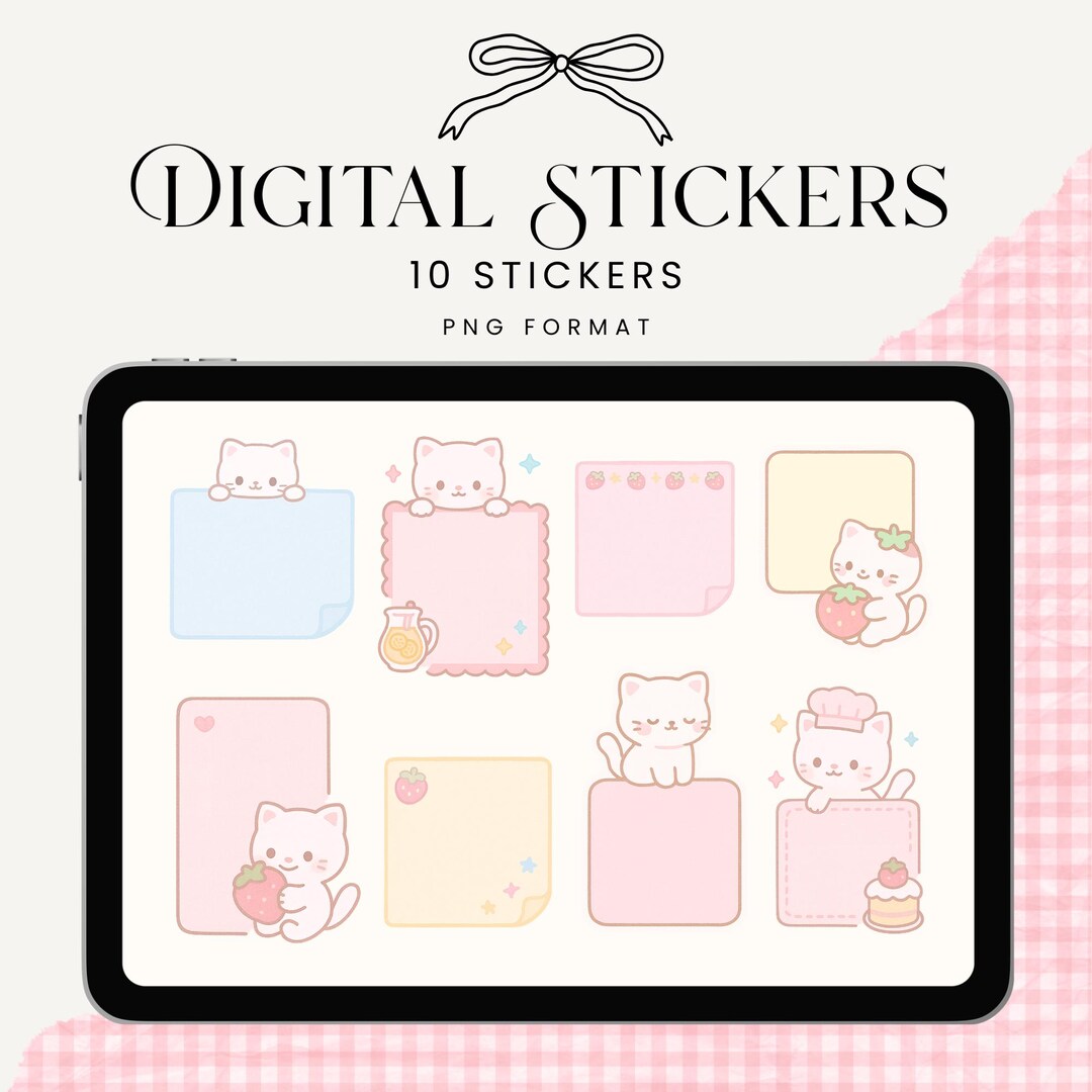 Pastel Kawaii Cute Digital Sticky Notes Cute Cat Digital Sticky Notes ...