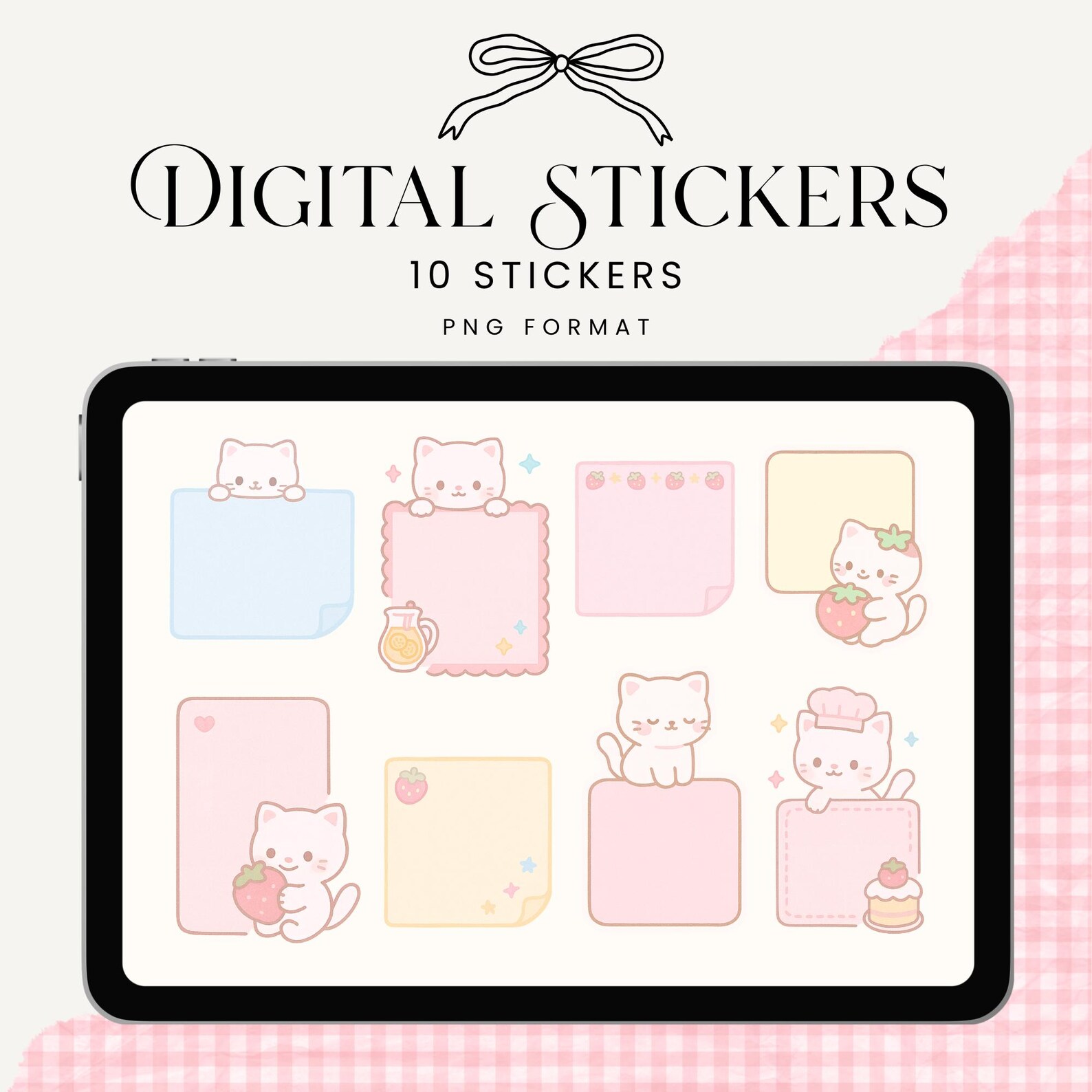 Pastel Kawaii Cute Digital Sticky Notes Cute Cat Digital Sticky Notes ...