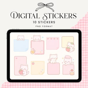 Pastel kawaii schattige digitale plaknotities schattige kat digitale plaknotities voor Goodnotes, Notability iPad Planners Digitale dagboeken Post-it-notities