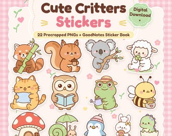 Kawaii Digital Stickers GoodNotes Sticker Book, Cute Animal PNG, Digital Planner Stickers & Digital Journal Stickers for Notability Goodnote