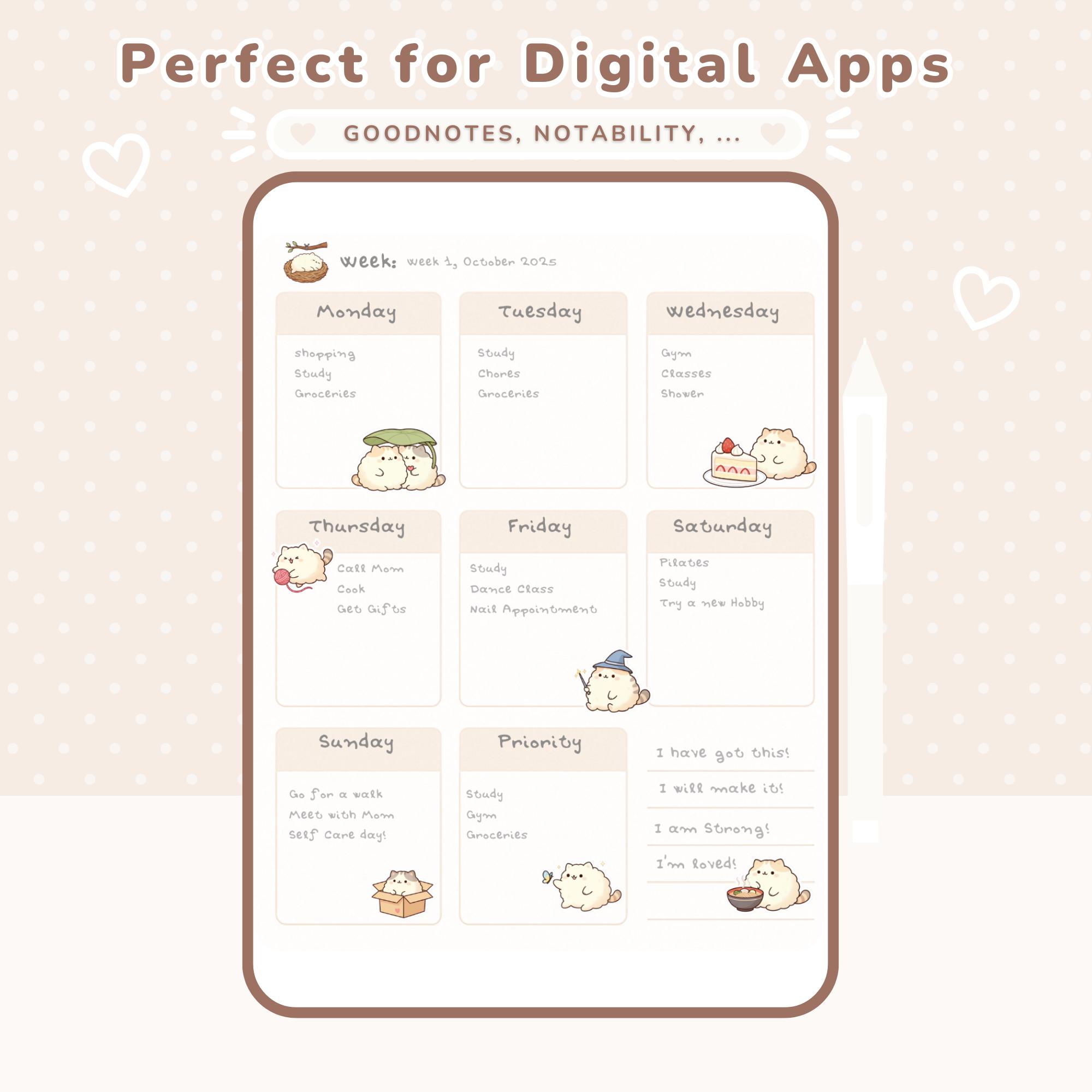 Cute Kawaii Cat Digital Stickers | Goodnotes Sticker Book | Printable ...
