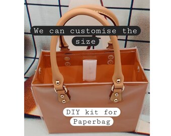 Custom Clear Transparent pvc DIY Paper bag convert to Tote Bag Kit Luxury DIY Kit Convert Paper bag Leather PVC Gift Hand bag