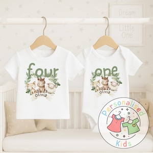 Personalised Safari Animal Birthday T-Shirt | Baby Grow, Bodysuit, Romper or T-Shirt, When I Wake Up I Will Be 3, AW011