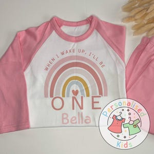 Personalised Pink Rainbow “When I Wake Up, I Will Be” Birthday Pyjamas – RB001, When I Wake Up I Will Be One Pajamas, RB001