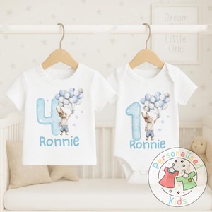Personalised Blue Bunny Birthday Outfit – Baby Grow, Romper, Bodysuit or T-Shirt, When I Wake Up I Will Be One Pjs, BF004