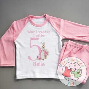 Personalised &quot;When I Wake Up, I Will Be&quot; Pink Floppy Rabbit Birthday Pyjamas Custom Age & Name, When I Wake Up I Will Be One Pajamas, BF003