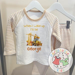 Personalised Diggerland Birthday Pyjamas – “When I Wake Up, I Will Be” Construction Theme, When I Wake Up I Will Be One Pjs, DL001