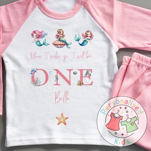 Personalised Mermaid Birthday Pyjamas – “When I Wake Up, I Will Be” Design, When I Wake Up I Will Be One Pjs, MD004