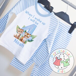 Personalized Safari Animal Birthday Pyjamas – Cute & Comfy for Your Little Explorer! When I Wake Up I Will Be One Pajamas, SA002