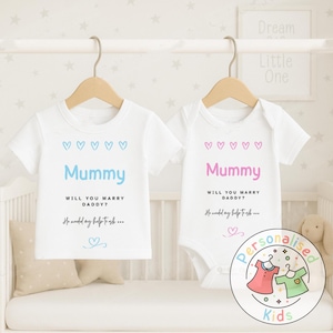 Children’s Proposal T-Shirt | “Mummy, Will You Marry Daddy?” | Baby Grow, Bodysuit, Romper or T-Shirt,  PD001