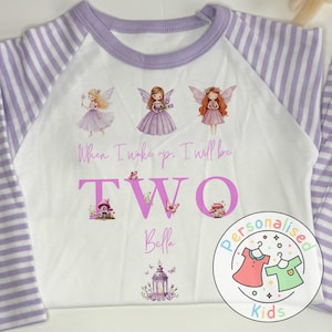 Personalised Fairy Birthday Pyjamas – “When I Wake Up, I Will Be” Design - purple words, When I Wake Up I Will Be One Pjs, FD001