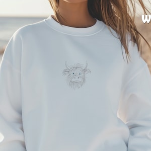 Embroidered Highland Cow Sweatshirt, Highland Cow Crewneck, Cute Cow Sweater, Western Highland Cow Sweatshirt, Western Heifer Cow Gifts
