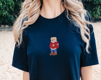 Embroidered P Bear T-Shirt, Cute P Bear Shirt, Bear Lover's Shirt, P Bear Graphic Tee, Animal P Bear Shirt, Comfort Colors Tee