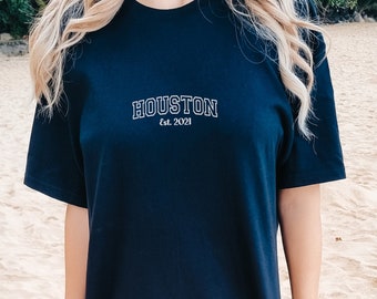 Embroidered Houston Est 2021 Shirt, Houston Texas Shirt, Texas Shirt, Houston Gift Souvenir, Houston City Gift Tshirt, Houston Skyline Shirt