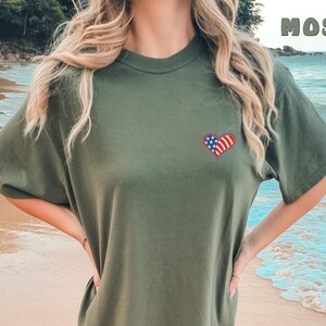 American Flag Embroidered Shirt, American Flag Heart Shirt, Patriotic Shirt, USA Shirt, 4th of July Shirt, Independence Comfort Colors Tee
