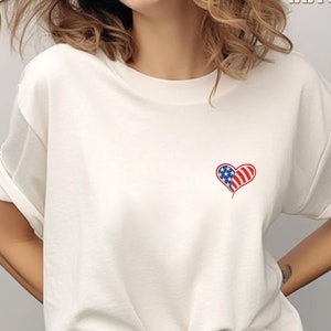 American Flag Embroidered Shirt, American Flag Heart Shirt, Patriotic Shirt, USA Shirt, 4th of July Shirt, Independence Day Shirt