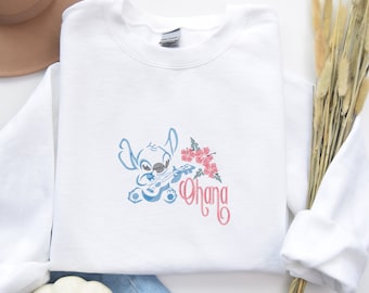 Embroidered Ohana Stitch Sweatshirt, Disney Family Matching Sweaters, Stitch Crewneck, Stitch Birthday, Cute Stitch Sweatshirt,Hawaii Family