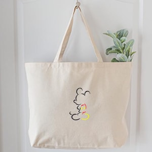 Embroidered Mickey Outline Tote Bag, Disney Mickey Mouse Bag, Cute Mickey Mouse Bag, Disney Est 1928 Bag, Vintage Disney Mickey Bag