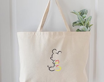 Embroidered Mickey Outline Tote Bag, Disney Mickey Mouse Bag, Cute Mickey Mouse Bag, Disney Est 1928 Bag, Vintage Disney Mickey Bag