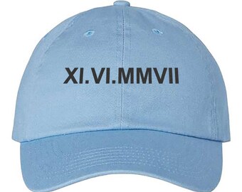Embroidered Custom Roman Numerals Cap, Personalized Roman Numerals Hat, Roman Date Cap, Anniversary Date Hat, Custom Couple Cap