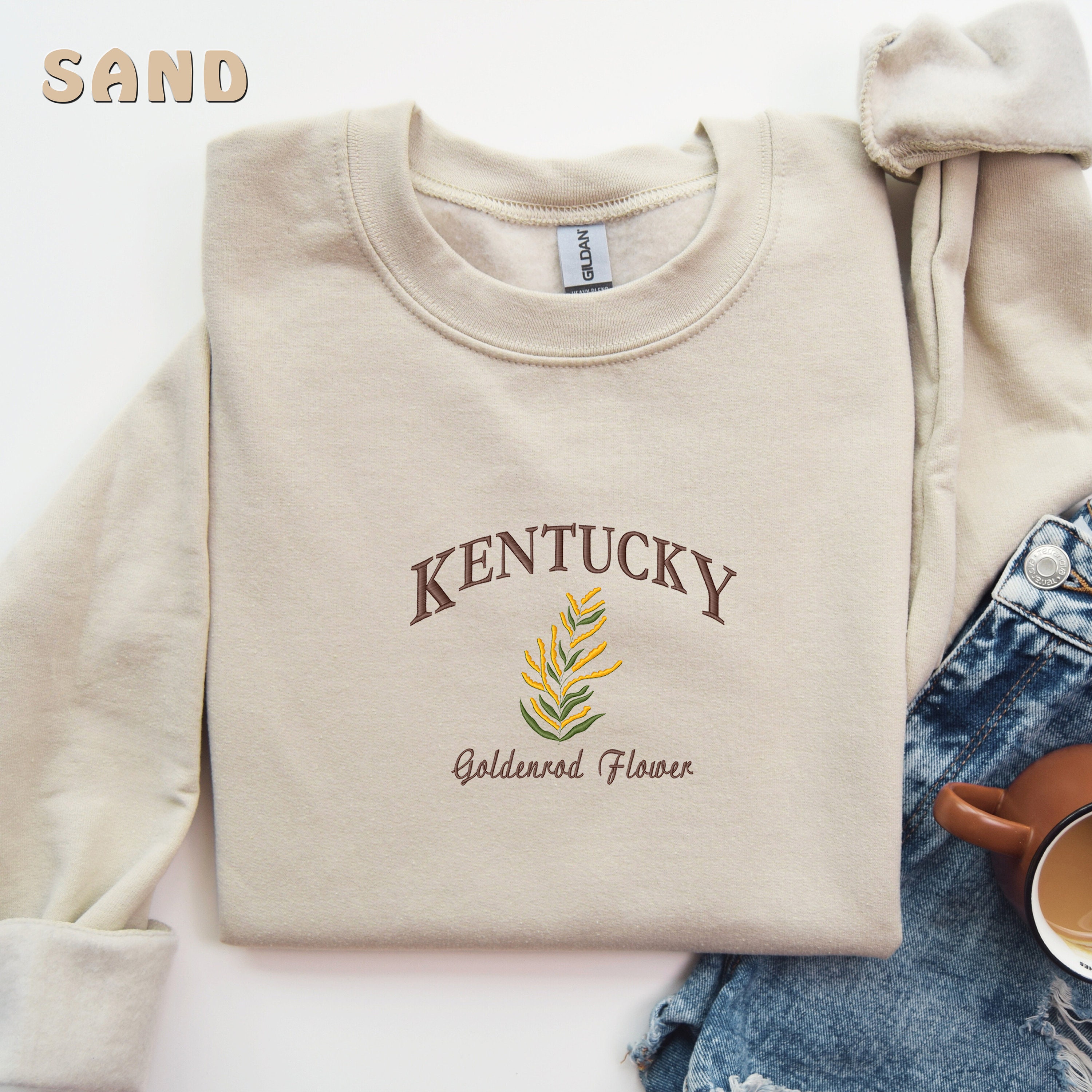 Kentucky Embroidered Sweatshirt, Goldenrod Flower Sweatshirt, State Sweatshirt, Kentucky Lover Gift