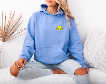 Smiley Face Fingers Embroidered Hoodie, Happy Hoodie, Smiley Minimal Hoodie, Retro Smiley Face Hoodie, Smiley Hoodie, Happy Face Hoodie