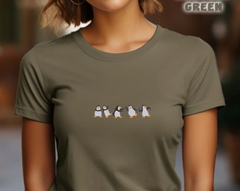 Penguins Embroidered Shirt, Cute Penguin T-Shirt, Animal Lover Shirt