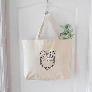 Embroidered Death Heart Canvas Tote Bag, Gothic Heart Tote Bag, Dark Heart Art Bag, Death Symbol Tote Bag