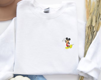 Embroidered Disney Classic Mickey Mouse Pose Sweatshirt, Mickey Sweatshirt, Disneyland Holiday Vacation Crewneck, Disney Retro Sweater