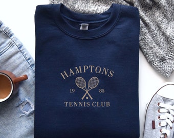 Hamptons Tennis Club Embroidered Sweatshirt, New York Gift, Hamptons Gift, Country Club Style, NYC Sweatshirt, Tennis Lover Sweater
