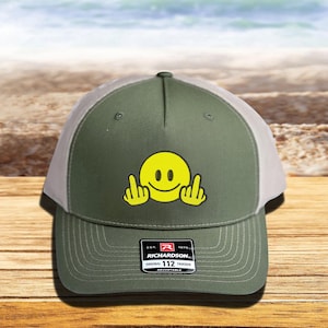Embroidered Smiley Face Fingers Richardson Cap, Smiley Hat, Happy Face Minimal Cap, Happy Face Smiley Cap, Retro Smiley Face Hat