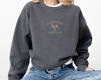 Hamptons Tennis Club Embroidered Comfort Color  Sweatshirt, New York Gift, Hamptons Gift, Country Club Style, NYC Sweatshirt, Tennis Lover