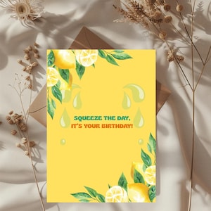 Digitale wenskaart verjaardag zomer | Afdrukbare verjaardagskaart | DIY verjaardagskaart print | Citroen