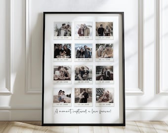 Moldura personalizada para fotos estilo Polaroid, modelo para aniversário, colagem de fotos de aniversário, presente de aniversário para namorado, aniversário de casamento, presente