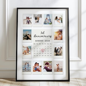 Modèle anniversaire collage Polaroid, cadre photo Polaroid personnalisé, cadeau 1er anniversaire, cadeau d'anniversaire à imprimer pour petit ami, toile